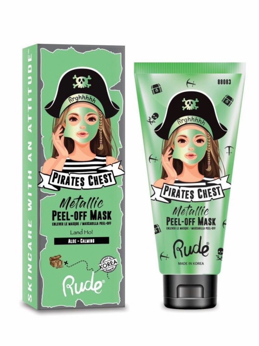 RUDE Pirate's Chest Land Ho! Glowing Calming Aloe Green Peel Off Korean Mask